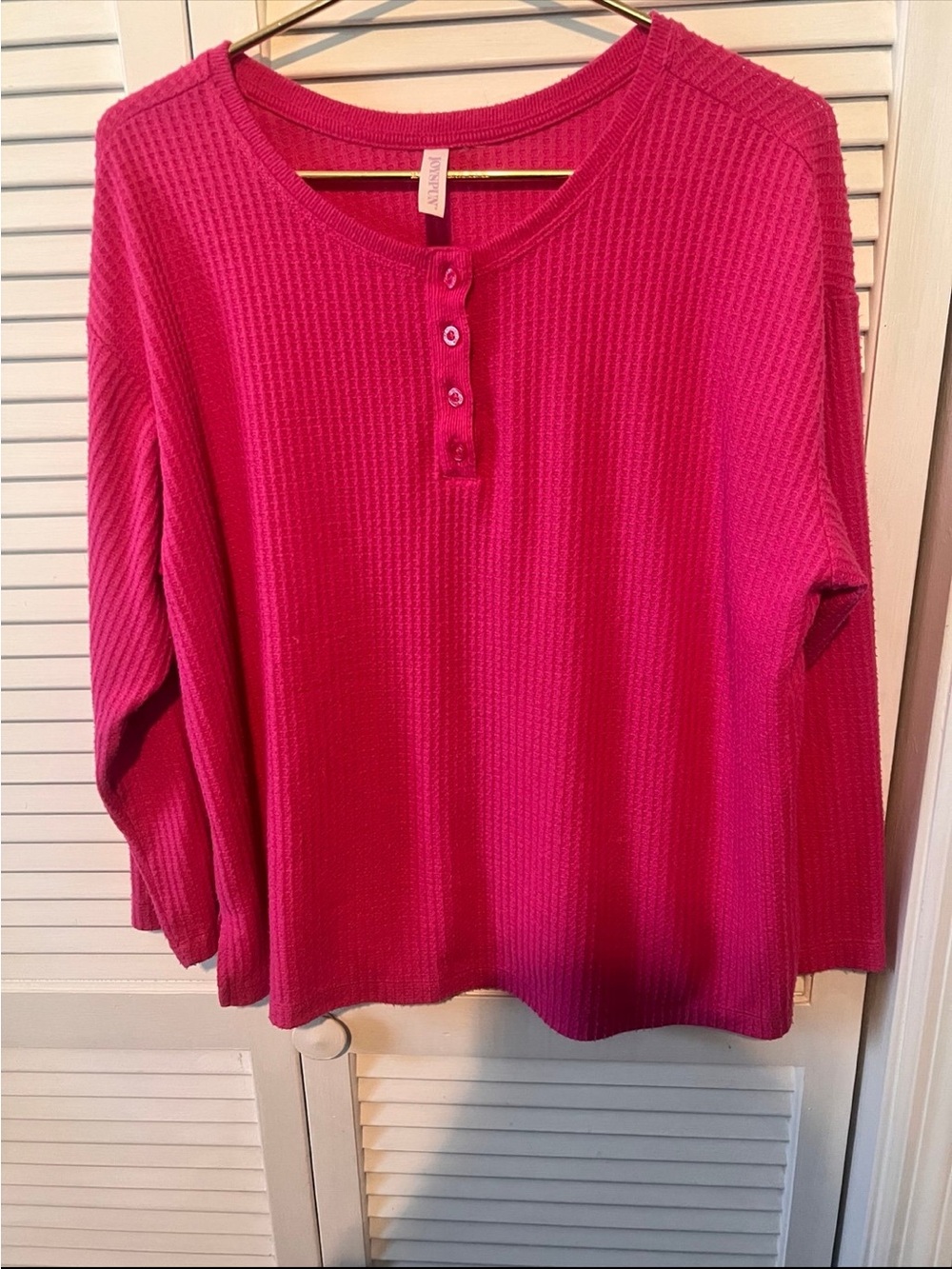 Women’s Joy Spun Waffle Knit Henley Pajama Top only in Bright Fuchsia XL (#8) CP
